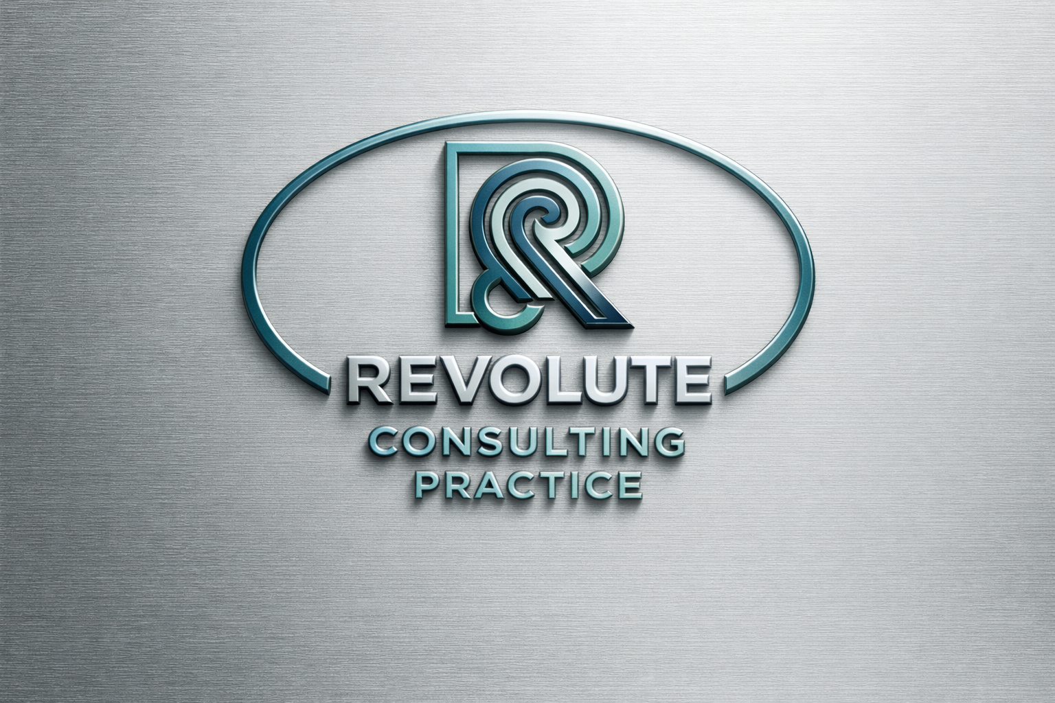 Revolute Consulting Practice logo with spiral R and oval frame